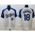LA.Dodgers #18 Yoshinobu Yamamoto Number White Blue Fashion Stitched Cool Base 2 Limited Jersey