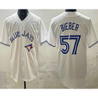 TB.Jays #57 Shane Bieber White Cool Base Jersey