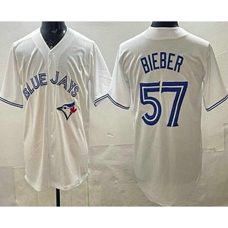 TB.Jays #57 Shane Bieber White Cool Base Jersey