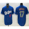LA.Dodgers #17 Shohei Ohtani Number Blue Green 2 Stitched Cool Base Jersey