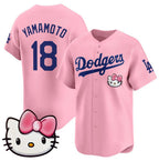 LA.Dodgers #18 Yoshinobu Yamamoto Pink 2025 Hello Kitty Vapor Limited Stitched Jersey