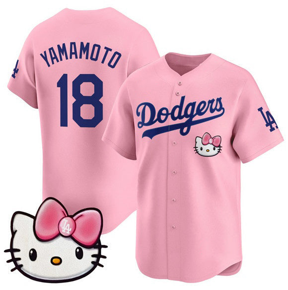 LA.Dodgers #18 Yoshinobu Yamamoto Pink 2025 Hello Kitty Vapor Limited Stitched Jersey