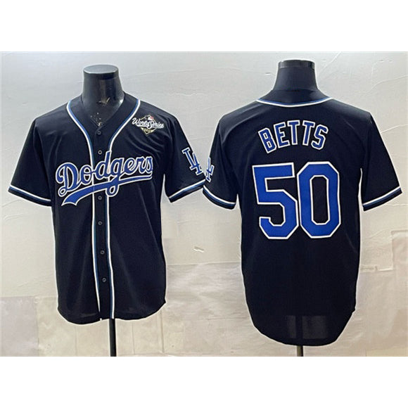 LA.Dodgers #50 Mookie Betts Black Fashion 2025 World Series Cool Base Stitched Jersey