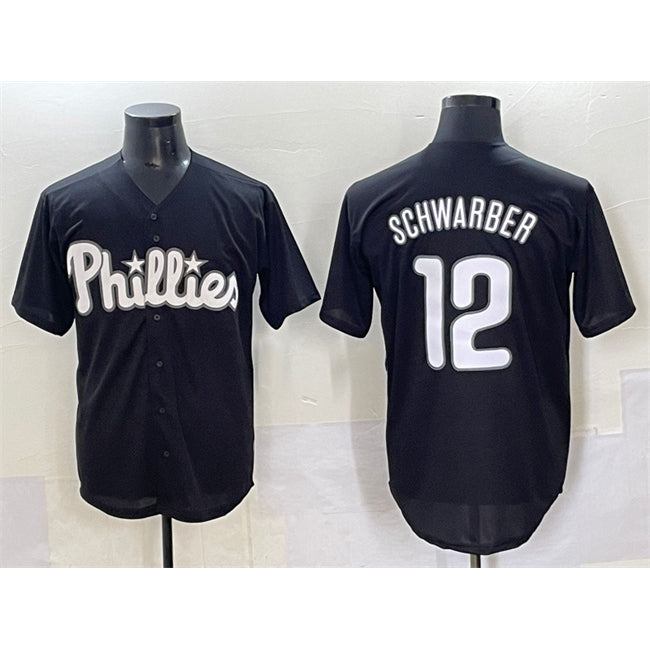 P.Phillies #12 Kyle Schwarber Black Lights Out Limited Stitched Jersey