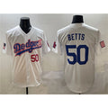 LA.Dodgers #50 Mookie Betts White With American Flag Patch Limited Stitched Jersey