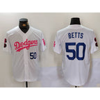 LA.Dodgers #50 Mookie Betts White Pink Vin & Kobe Patch Stitched Jersey