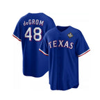 T.Rangers #48 Jacob deGrom Royal 2023 World Series Cool Base Stitched Jersey