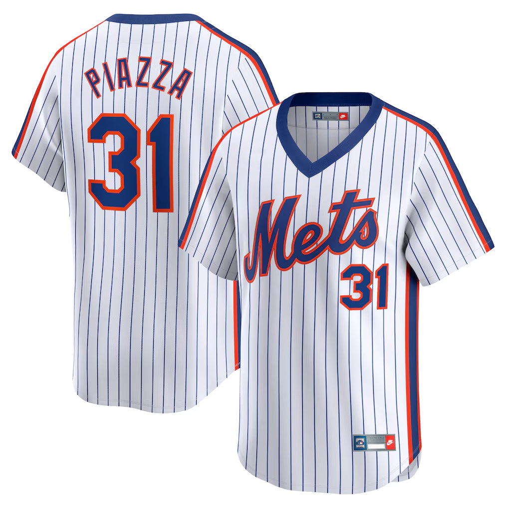 NY.Mets #31 Mike Piazza White Throwback Cooperstown Limited Jersey