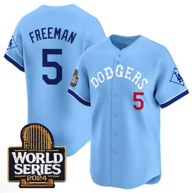 LA.Dodgers #5 Freddie Freeman Blue With 2024 World Series Patch Vapor Premier Limited Stitched Jersey