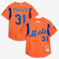 NY.Mets #31 Mike Piazza Mitchell & Ness Orange Cooperstown Collection Mesh Batting Practice Button-Up Jersey