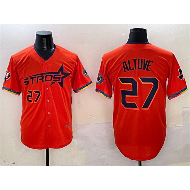 H.Astros #27 Jose Altuve Orange 2025 City Connect With Texas Patch Limited Stitched  Jersey