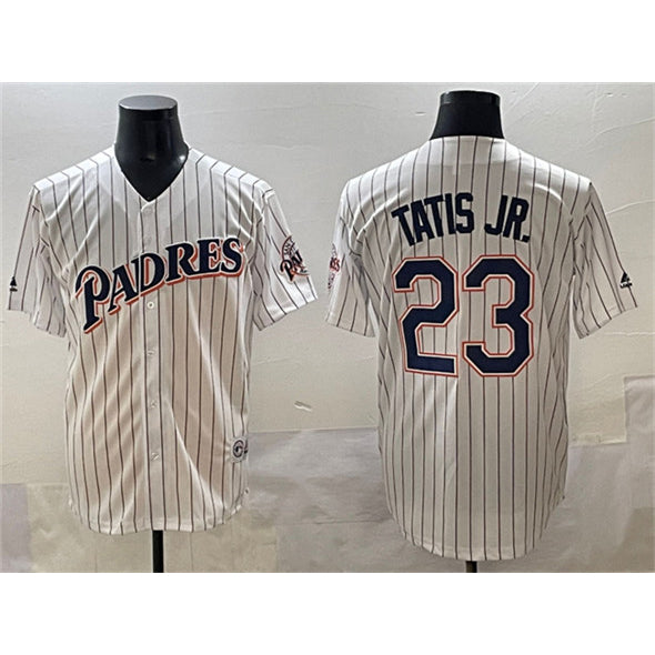 SD.Padres #23 Fernando Tatis Jr. White Throwback With Patch Cool Base Stitched Jersey