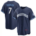 C.Cubs #7 Dansby Swanson Navy City Connect Cool Base Stitched Jersey