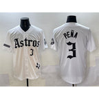 H.Astros #3 Jeremy Pena White Gothic Houston Born Barrio Raised Limited Stitched Jersey