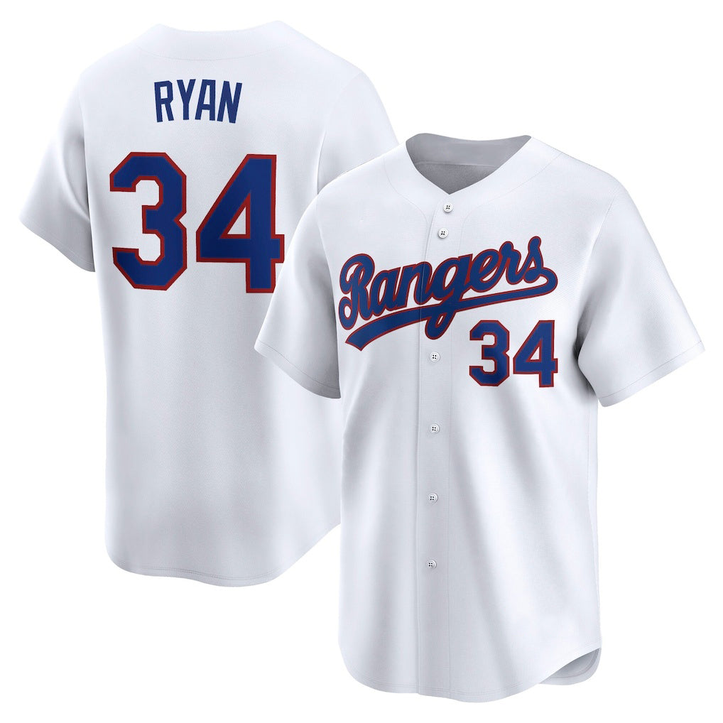 T.Rangers #34 Nolan Ryan Number White Throwback Cooperstown Collection Limited Jersey