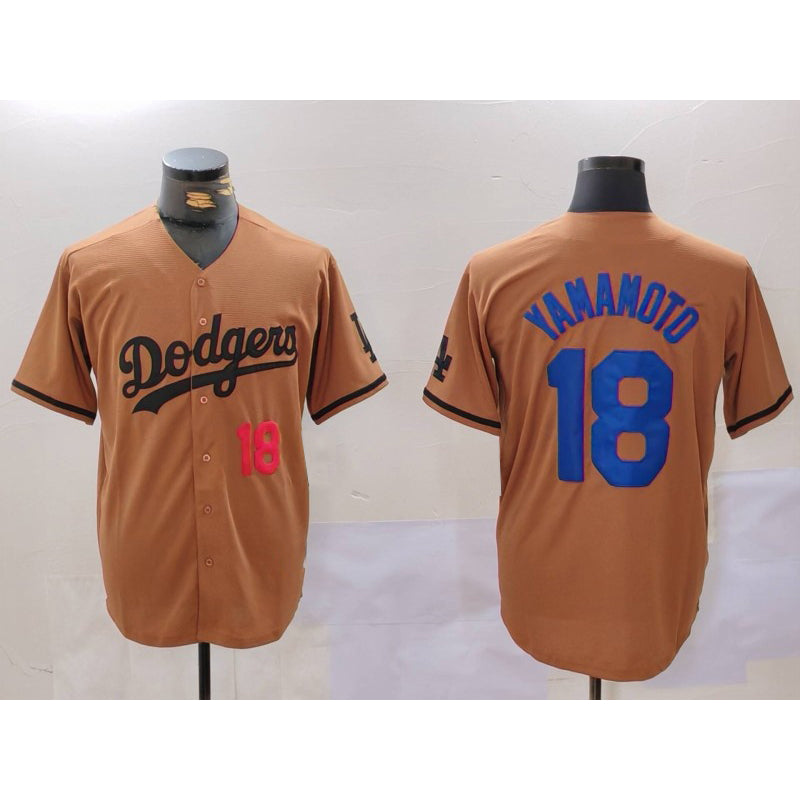 LA.Dodgers #18 Yoshinobu Yamamoto Number Olive Cool Base 2 Limited Stitched Jersey
