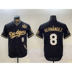 LA.Dodgers #8 Enrique Hernandez Black Gold 2024 World Series With Vin & California Patch Vapor Premier Limited Stitched Jersey