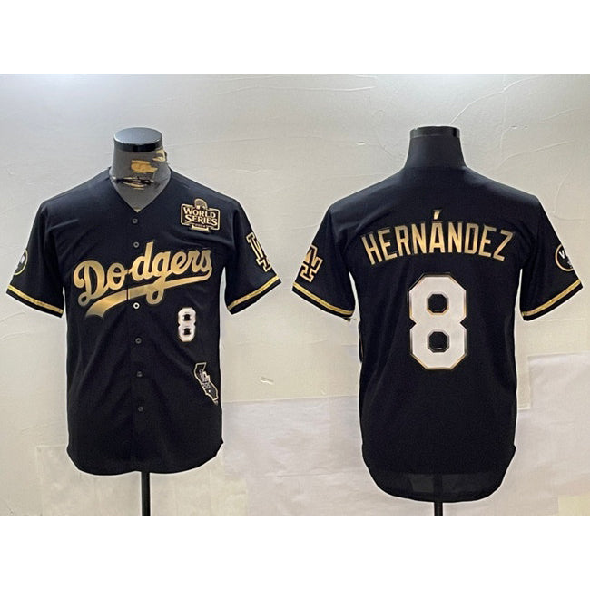 LA.Dodgers #8 Enrique Hernandez Black Gold 2024 World Series With Vin & California Patch Vapor Premier Limited Stitched Jersey