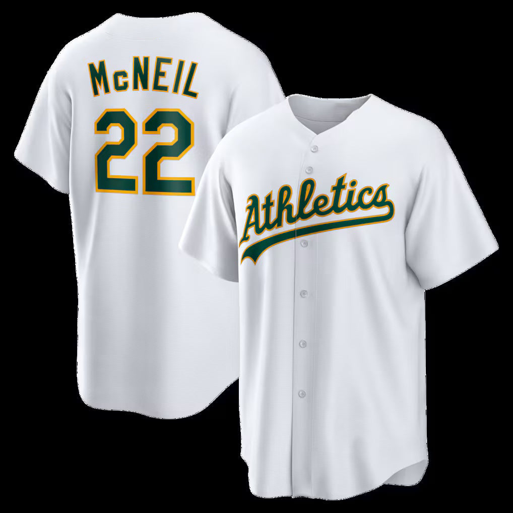 O.Athletics #22 Jeff McNeil White Home Replica Jersey