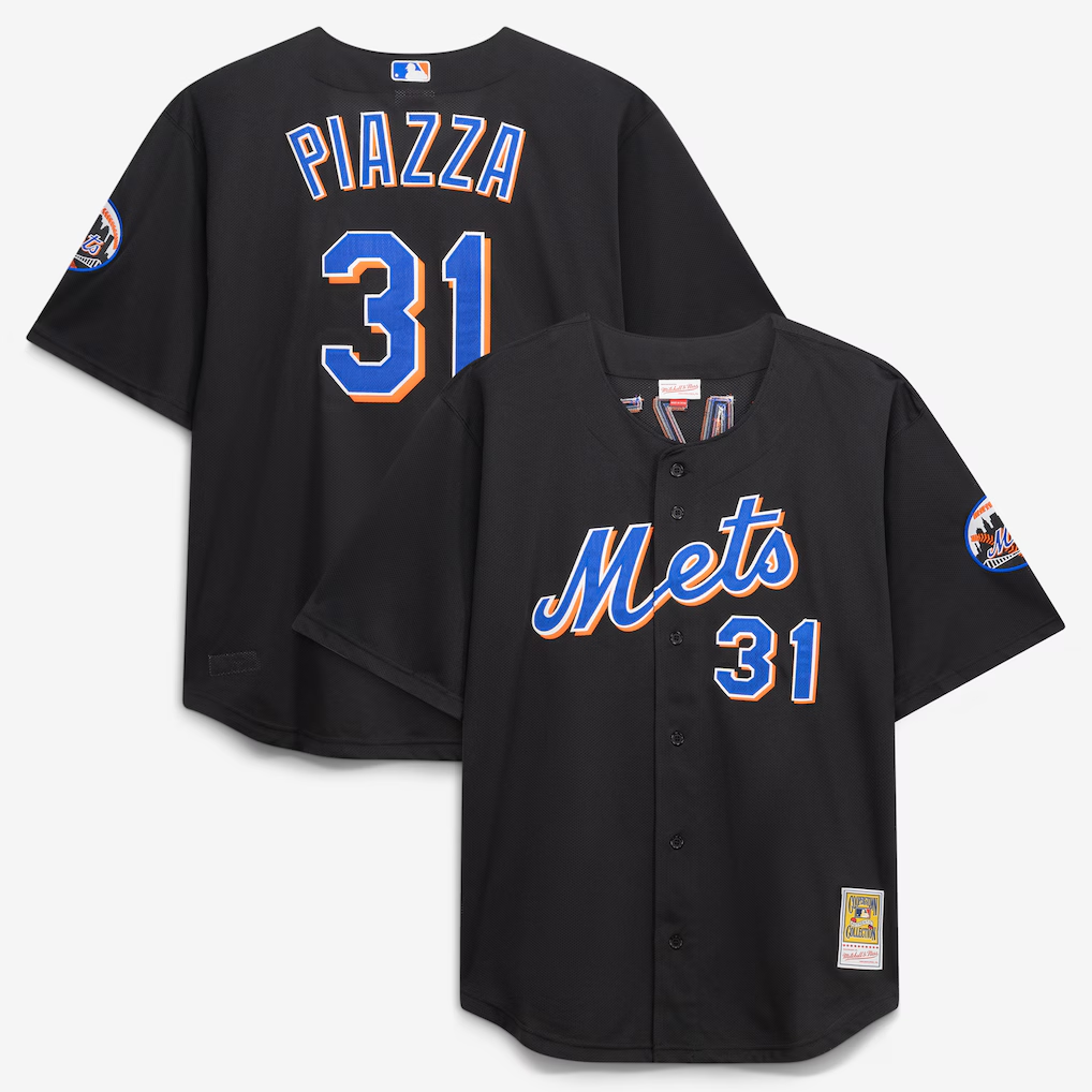 NY.Mets #31 Mike Piazza Mitchell & Ness Black Big & Tall Cooperstown Mesh Batting Practice Jersey