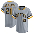 P.Pirates #21 Roberto Clemente Gray Throwback Cooperstown Collection Limited Jersey