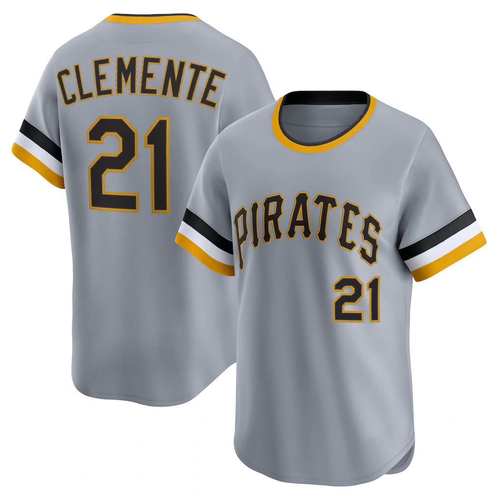 P.Pirates #21 Roberto Clemente Gray Throwback Cooperstown Collection Limited Jersey