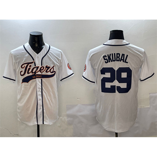 D.Tigers #29 Tarik Skubal White With Patch Cool Base Stitched Jersey