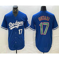 LA.Dodgers #17 Shohei Ohtani Number Blue Green Stitched Cool Base Jersey