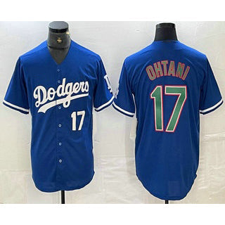 LA.Dodgers #17 Shohei Ohtani Number Blue Green Stitched Cool Base Jersey