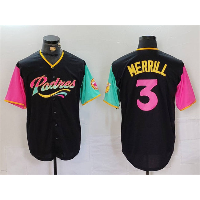 SD.Padres #3 Jackson Merrill Black City Connect Cool Base Stitched Jersey