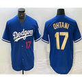 LA.Dodgers #17 Shohei Ohtani Number Blue Gold Stitched Cool Base Jersey