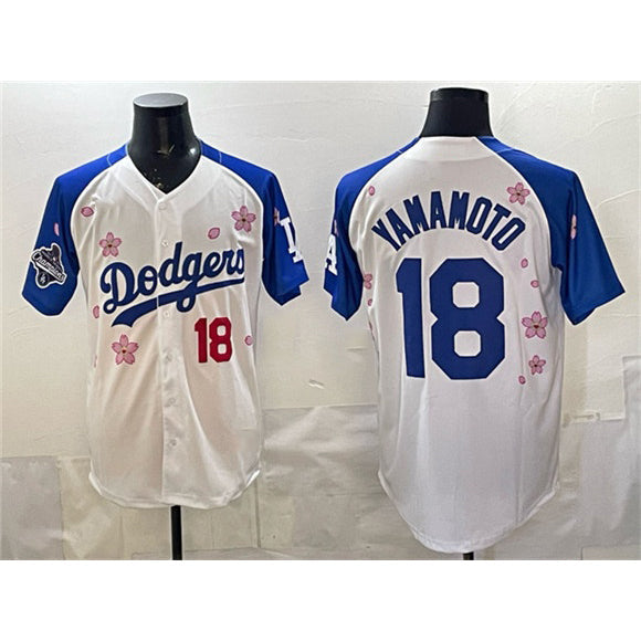 LA.Dodgers #18 Yoshinobu Yamamoto White Royal 2025 World Series Champions Patch Tokyo Series Limited Stitched Jersey
