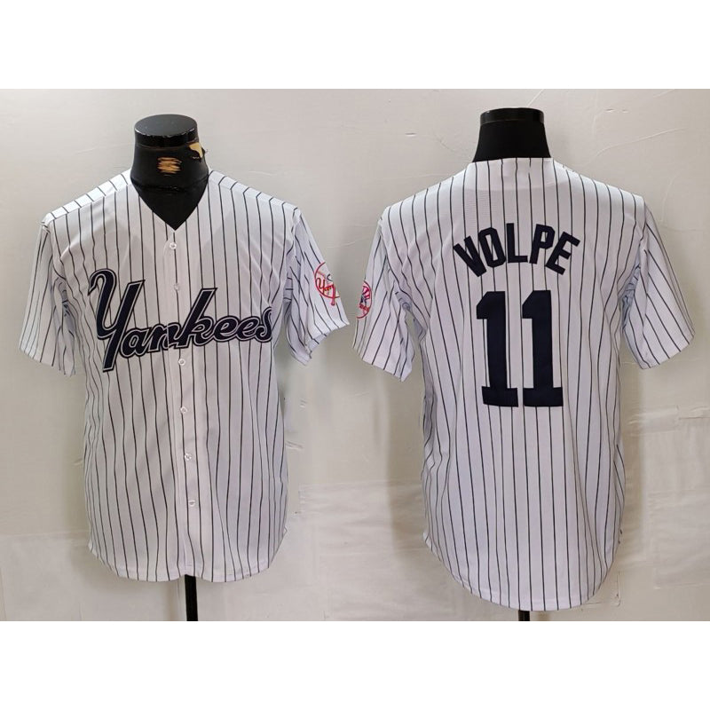 NY.Yankees #11 Anthony Volpe White Pinstripe Fashion Cool Base 2 Jersey