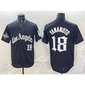 LA.Dodgers #18 Yoshinobu Yamamoto Black LA Gothic Style With 2025 World Series Champions Patch Limited Stitched Jersey