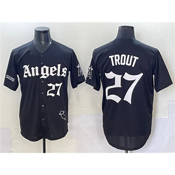 LA.Angels #27 Mike Trout Black 'Gothic Halo Edition' Vapor Limited Stitched Jersey