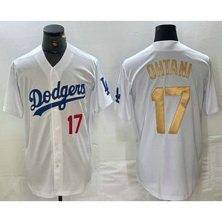 LA.Dodgers #17 Shohei Ohtani Number White Gold Stitched Cool 2 Base Jersey