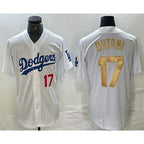 LA.Dodgers #17 Shohei Ohtani Number White Gold Stitched Cool 2 Base Jersey