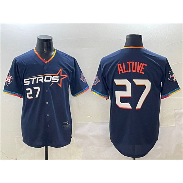 H.Astros #27 Jose Altuve Navy 2025 City Connect With Texas Patch Limited Stitched  Jersey
