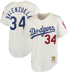 LA.Dodgers #34 Fernando Valenzuela Mitchell & Ness Cream Authentic Jersey