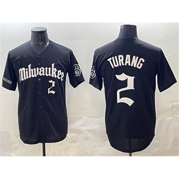 M.Brewers #2 Brice Turang Black 'Gothic 414 Shadows Edition' Vapor Premier Limited Stitched Jersey