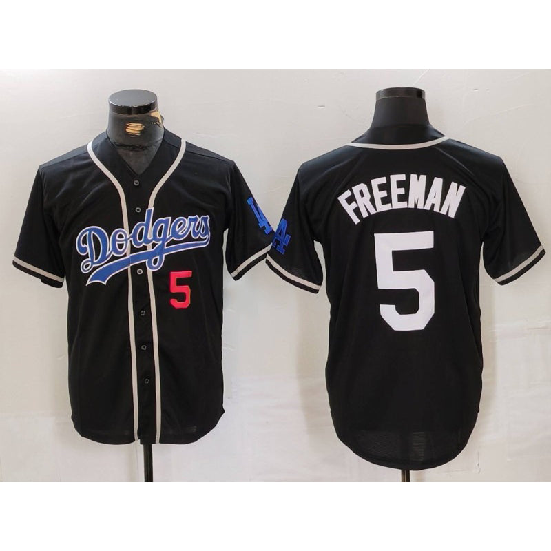 LA.Dodgers #5 Freddie Freeman Number Black Cool Base 2 With Patch Stitched Jersey
