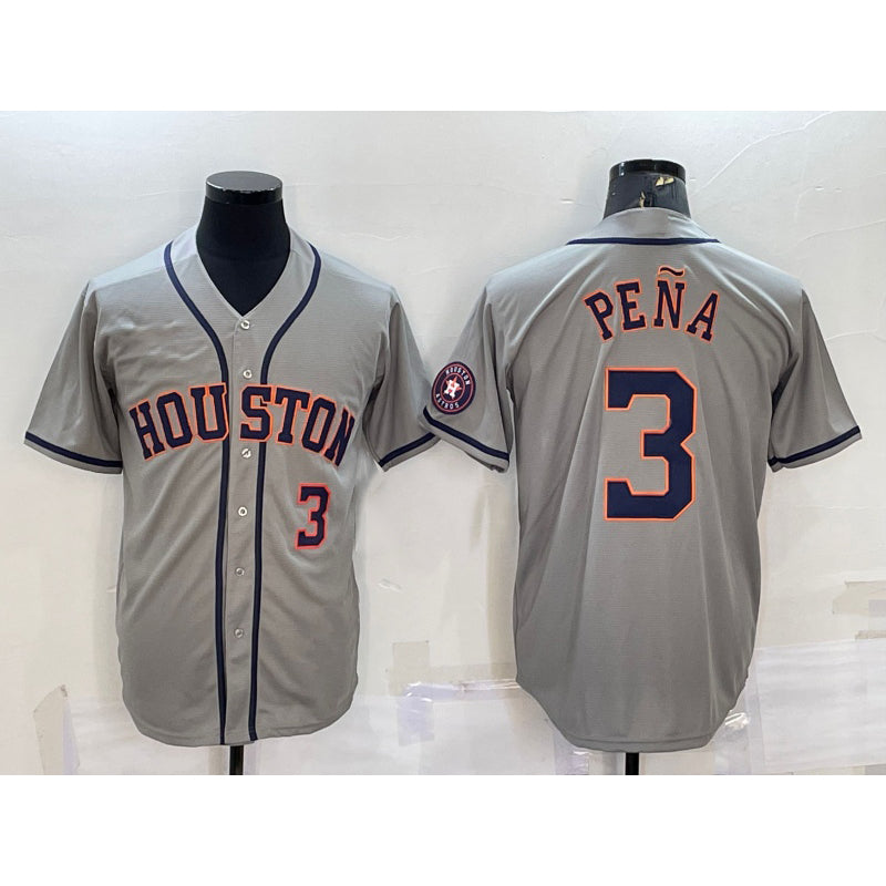 H.Astros #3 Jeremy Pena Number Grey With Patch Stitched Cool Base Jersey