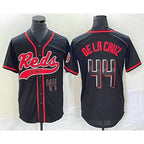 C.Reds #44 Elly De La Cruz Number Black With Patch Cool Base Stitched  Jersey