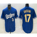 LA.Dodgers #17 Shohei Ohtani Blue Gold Stitched Cool Base Jersey