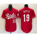 C.Reds #19 Joey Votto Number Red Cool Base Stitched  Jersey