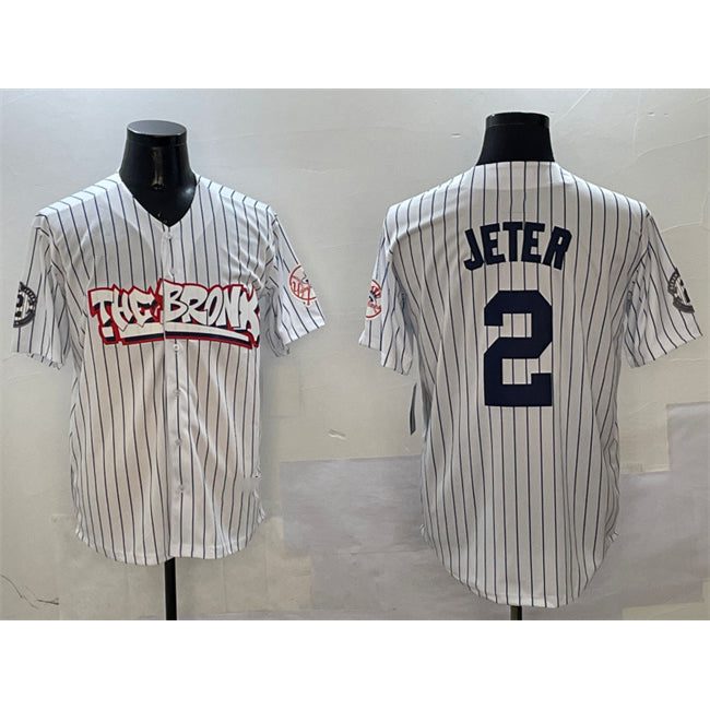 NY.Yankees #2 Derek Jeter White Bronx Graffiti Vapor Limited Stitched  Jersey