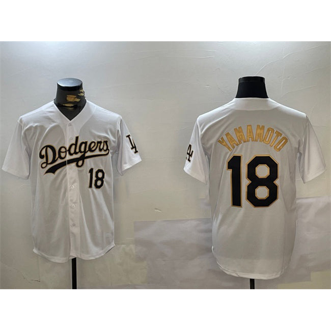 LA.Dodgers #18 Yoshinobu Yamamoto White Gold Home Limited 2 Stitched Jersey