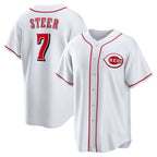 C.Reds #7 Spencer Steer White Home Replica Jersey