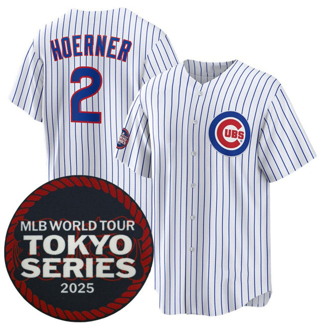 C.Cubs #2 Nico Hoerner White 2025 World Tour Tokyo Series Home Stitched Jersey