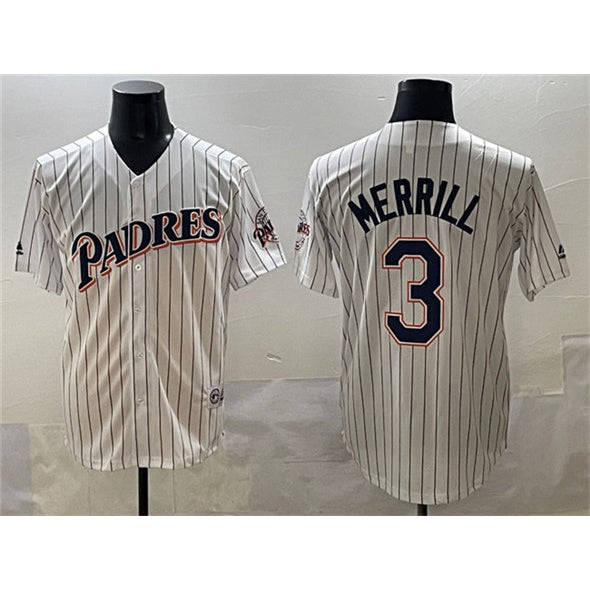 SD.Padres #3 Jackson Merrill White Throwback With Patch Cool Base Stitched Jersey